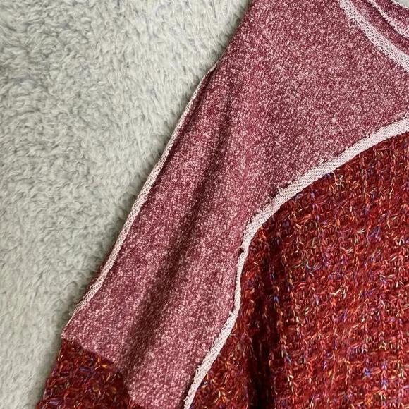 Umgee womens L rainbow tight knit sweater mixed media colorful comfy red casual - Picture 4 of 8